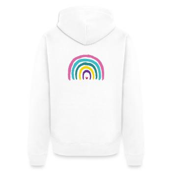 Regenbogen mit Herz Farben der 90er  - Unisex Premium Bio Zip Hoodie - Weiß - Hinten - Thijin (182cm)