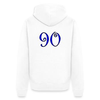 90. 90 ANS. 90e ANNIVERSAIRE. ANNIVERSAIRE 90 ANS. - Veste à capuche bio Premium Unisexe - blanc - Dos - Thijin (182cm)