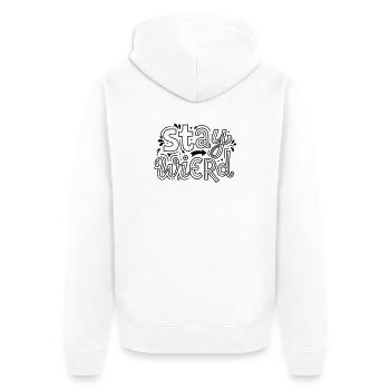 Bleib seltsam - Unisex Premium Bio Zip Hoodie - Weiß - Hinten - Thijin (182cm)