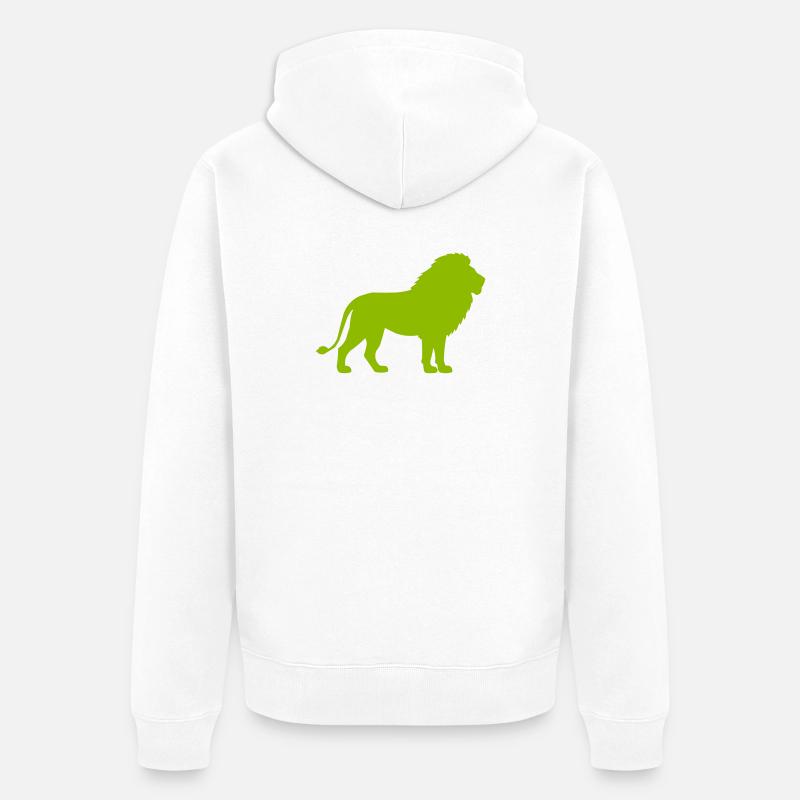Silhouette de Lion Vert Néon - Veste à capuche bio Premium Unisexe - blanc