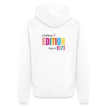 Limited edition Made in 1971 - Unisex Premium Organic Zip Hoodie - white - Back - Thijin (182cm)