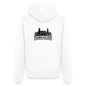 Schmalkalden Silhouette Wahrzeichen - Unisex Premium Bio Zip Hoodie - Weiß - Hinten - Thijin (182cm)
