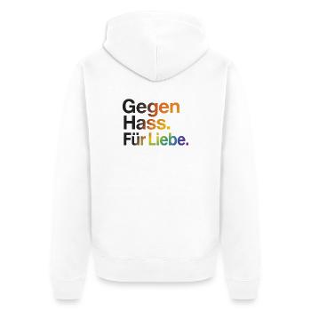 Gegen Hass Für Liebe für Frauen & Männer CSD - Unisex Premium Bio Zip Hoodie - Weiß - Hinten - Thijin (182cm)