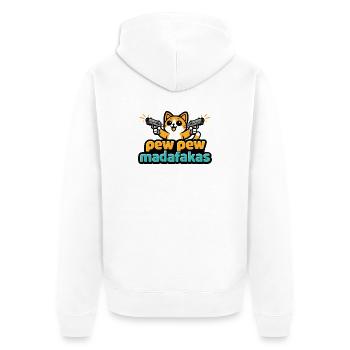 Pew Pew Madafakas Katze - Unisex Premium Bio Zip Hoodie - Weiß - Hinten - Thijin (182cm)