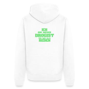 Geschenk für Drogist - Unisex Premium Bio Zip Hoodie - Weiß - Hinten - Thijin (182cm)