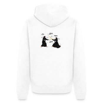 kendo - Unisex Premium Organic Zip Hoodie - white - Back - Thijin (182cm)