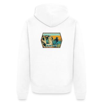 Retro-Abzeichen, Algarve Portugal, Strand Sommersonne - Unisex Premium Bio Zip Hoodie - Weiß - Hinten - Thijin (182cm)