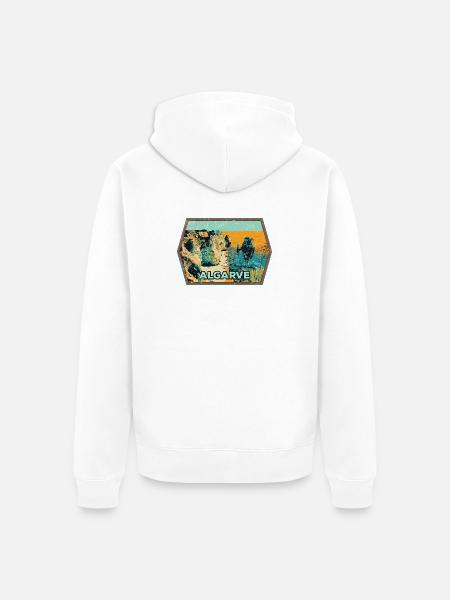 Badge retro, Algarve Portugal, plage été soleil - Veste à capuche bio Premium Unisexe - blanc