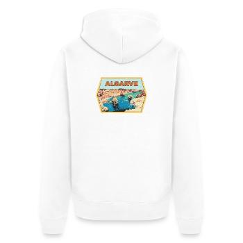 Retro-Abzeichen, Algarve Portugal, Strand Sommersonne - Unisex Premium Bio Zip Hoodie - Weiß - Hinten - Thijin (182cm)