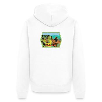 Retro-Abzeichen, Algarve Portugal, Strand Sommersonne - Unisex Premium Bio Zip Hoodie - Weiß - Hinten - Thijin (182cm)