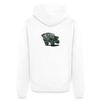 Willys MB Offroader 4x4 ROOFTOP Oldtimer Us Army - Unisex Premium Organic Zip Hoodie - white - Back - Thijin (182cm)