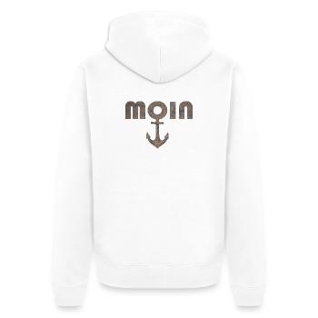 Moin mit Anker im rostigen Vintage Look - Unisex Premium Bio Zip Hoodie - Weiß - Hinten - Thijin (182cm)