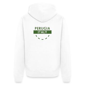 Pérouse, Italie, Emblème vert - Veste à capuche bio Premium Unisexe - blanc - Dos - Thijin (182cm)