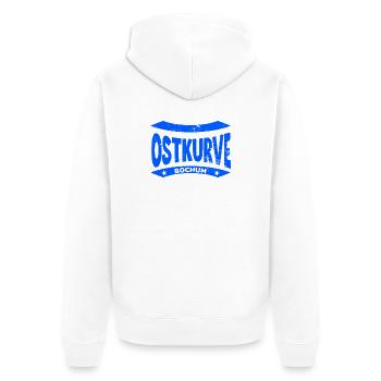 Bochumer Stadion Ostkurve Hoodie, Leidenschaft pur - Unisex Premium Bio Zip Hoodie - Weiß - Hinten - Thijin (182cm)