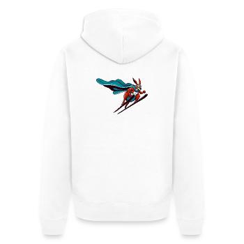Skifahrender Superhase Mit Cape Und Skibrille - Unisex Premium Bio Zip Hoodie - Weiß - Hinten - Thijin (182cm)