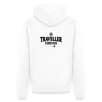 Reisender für immer - Traveller Forever - Unisex Premium Bio Zip Hoodie - Weiß - Hinten - Thijin (182cm)