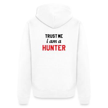 Glaub mir, ich bin ein Jäger - Unisex Premium Bio Zip Hoodie - Weiß - Hinten - Thijin (182cm)