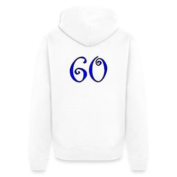 60. 60 JAHRE. 60-JÄHRIGES JUBILÄUM. 60. GEBURTSTAG. - Unisex Premium Bio Zip Hoodie - Weiß - Hinten - Thijin (182cm)