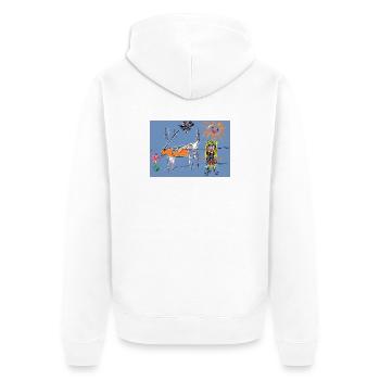 Blume, neoexpressionistische surreale Wiese - Unisex Premium Bio Zip Hoodie - Weiß - Hinten - Thijin (182cm)