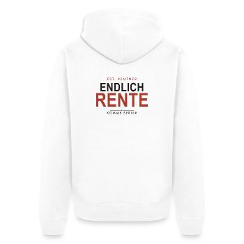 Endlich Rente: Ruhestand im Stil - Unisex Premium Bio Zip Hoodie - Weiß - Hinten - Thijin (182cm)