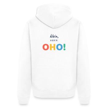 Klein, aber OHO! - Unisex Premium Bio Zip Hoodie - Weiß - Hinten - Thijin (182cm)