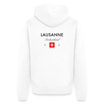 Lausanne Schweiz Koordinaten Reise Souvenir - Unisex Premium Bio Zip Hoodie - Weiß - Hinten - Thijin (182cm)