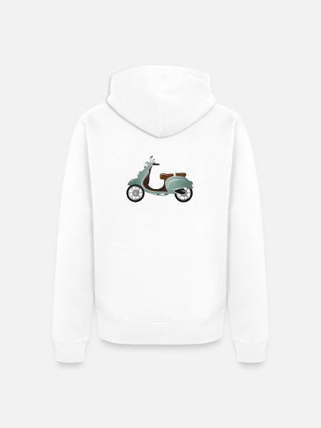 Ein Vintage Motorroller mit Retro Lackierung - Unisex Premium Bio Zip Hoodie - Weiß