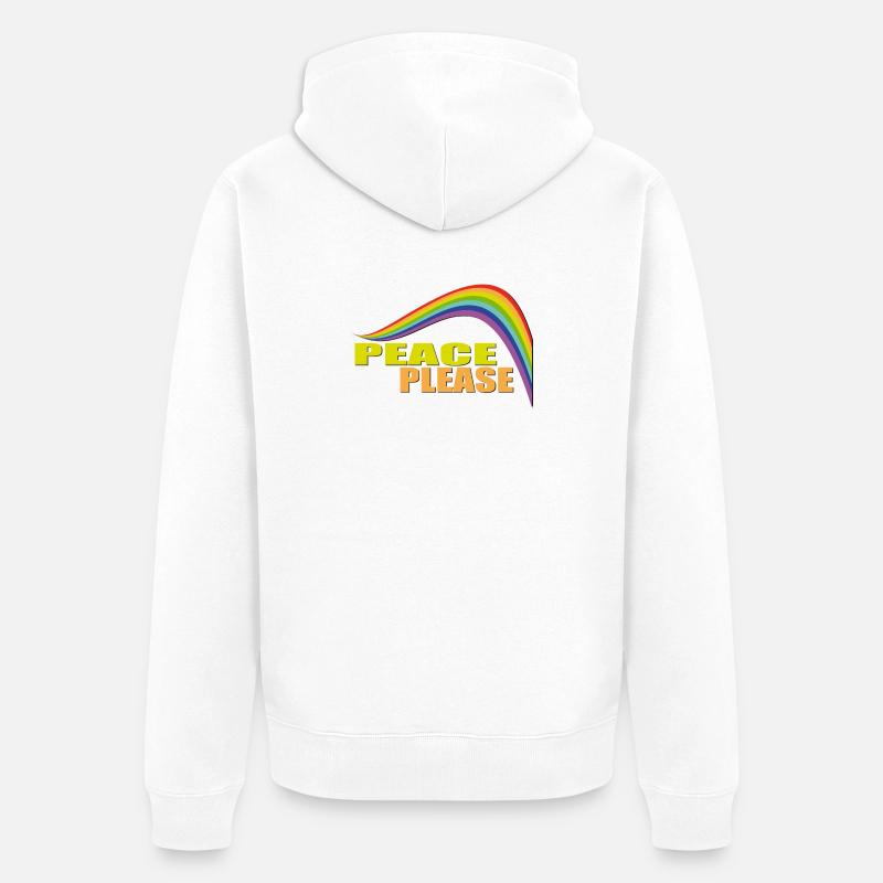 PEACE PLEASE with Rainbow - Unisex Premium Bio Zip Hoodie - Weiß