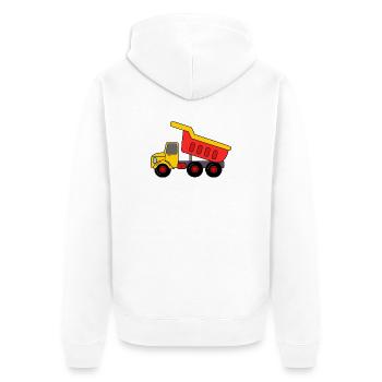 Keepauto Sand, rot gelb - Unisex Premium Bio Zip Hoodie - Weiß - Hinten - Thijin (182cm)