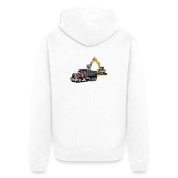 Lastwagen mit Bagger - Unisex Premium Bio Zip Hoodie - Weiß - Hinten - Thijin (182cm)