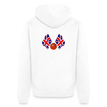 Zwei gekreuzte Großbritannien-Flaggen, Basketball - Unisex Premium Bio Zip Hoodie - Weiß - Hinten - Thijin (182cm)