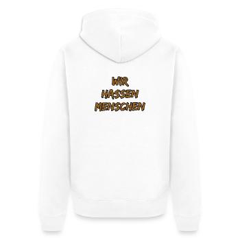 Wir Hassen Menschen – Provokanter Spruch - Unisex Premium Bio Zip Hoodie - Weiß - Hinten - Thijin (182cm)