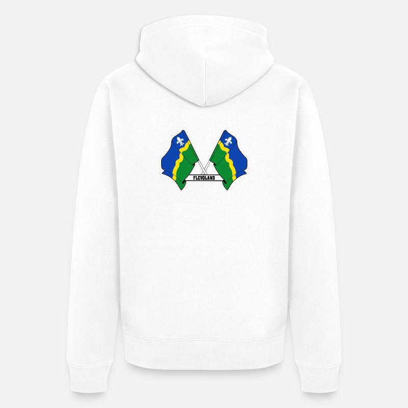 Deux drapeaux texte FLEVOLAND - Veste à capuche bio Premium Unisexe - blanc