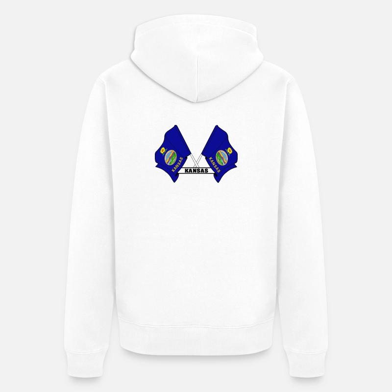 Deux drapeaux texte KANSAS - Veste à capuche bio Premium Unisexe - blanc