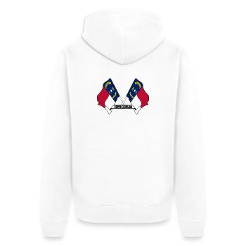 Zwei Flaggen mit dem Text NORTH CAROLINA - Unisex Premium Bio Zip Hoodie - Weiß - Hinten - Thijin (182cm)