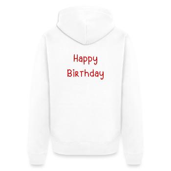 Alles Gute zum Geburtstagsgruß im verspielten Stil - Unisex Premium Bio Zip Hoodie - Weiß - Hinten - Thijin (182cm)