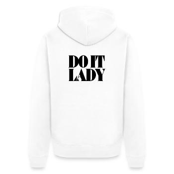 do it lady - schwarz - Unisex Premium Bio Zip Hoodie - Weiß - Hinten - Thijin (182cm)