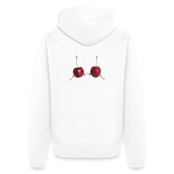 Kirschenherz Verbindung - Unisex Premium Bio Zip Hoodie - Weiß - Hinten - Thijin (182cm)