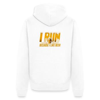 Ich laufe wegen Bier - Lustiges Lauf Shirt - Unisex Premium Bio Zip Hoodie - Weiß - Hinten - Thijin (182cm)