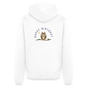 JOYEUX ANNIVERSAIRE. HAPPY BIRTHDAY. ANNIVERSAIRE. - Veste à capuche bio Premium Unisexe - blanc - Dos - Thijin (182cm)