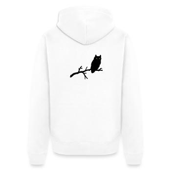 Grimme Eule Silhouette mit gelben Augen auf Ast - Unisex Premium Bio Zip Hoodie - Weiß - Hinten - Thijin (182cm)