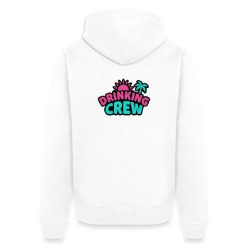 Drinking Crew Schriftzug Logo - Unisex Premium Bio Zip Hoodie - Weiß - Hinten - Thijin (182cm)