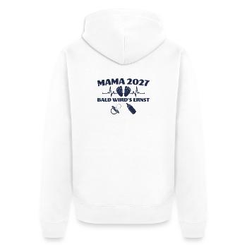 Werdende Mama 2027 Bald wird's ernst - Unisex Premium Bio Zip Hoodie - Weiß - Hinten - Thijin (182cm)