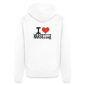 i love Marseille - couleurs personnalisables - Veste à capuche bio Premium Unisexe - blanc - Dos - Thijin (182cm)
