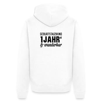 Geburtstagskind 1 wunderbar - Unisex Premium Bio Zip Hoodie - Weiß - Hinten - Thijin (182cm)