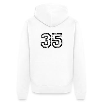 Zahl 35 (Vintage Weiß) 35. Geburtstag Nr. 35 - Unisex Premium Bio Zip Hoodie - Weiß - Hinten - Thijin (182cm)