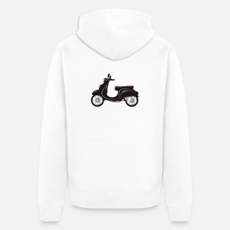 Ein schwarzer Motorroller mit farbigem Rand - Unisex Premium Bio Zip Hoodie - Weiß