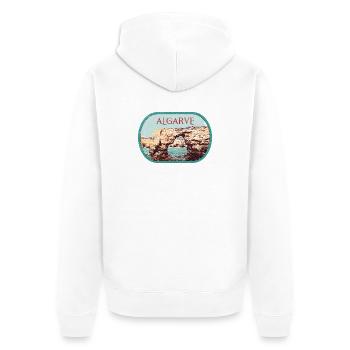 Retro-Abzeichen, Algarve Portugal, Strand Sommersonne - Unisex Premium Bio Zip Hoodie - Weiß - Hinten - Thijin (182cm)
