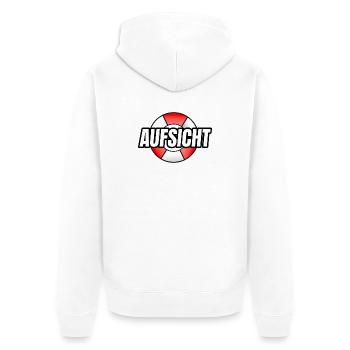 Aufsicht Schriftzug mit Rettungsring - Unisex Premium Bio Zip Hoodie - Weiß - Hinten - Thijin (182cm)