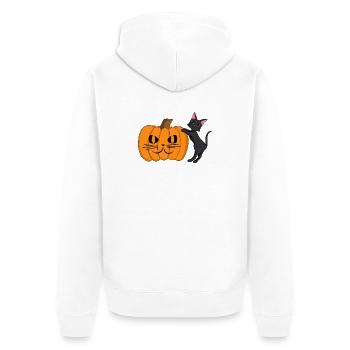 Black Cat with Pumpkin Grimace - Unisex Premium Organic Zip Hoodie - white - Back - Thijin (182cm)